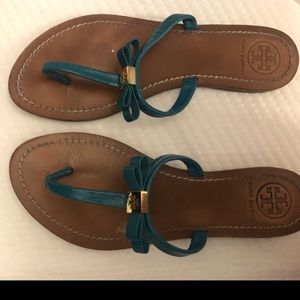Tory Burch teal bow sandals